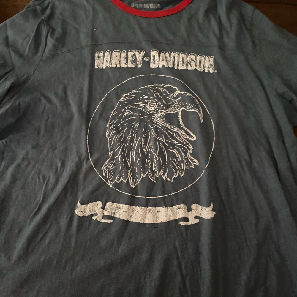 Harley-Davidson Black Short Sleeve Tee with White Eagle Graphic and Red Trim